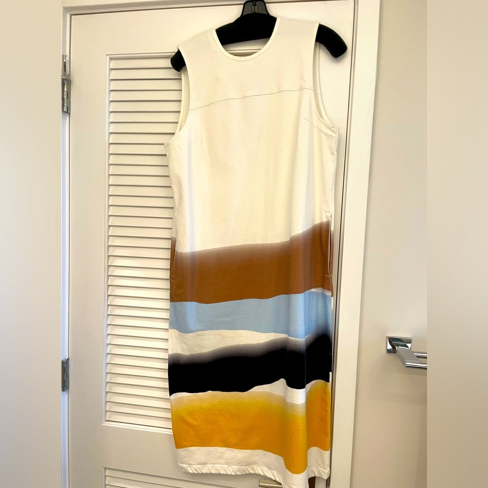 Baum und pferdgarten Denim material desert/natural color sleeveless midi dress.